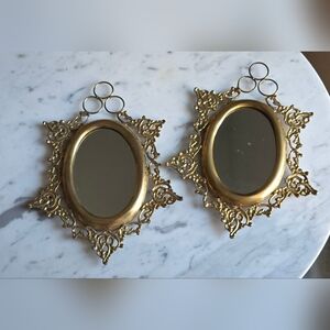 Vintage Ornate Brass Oval Wall Mirrors (TWO)